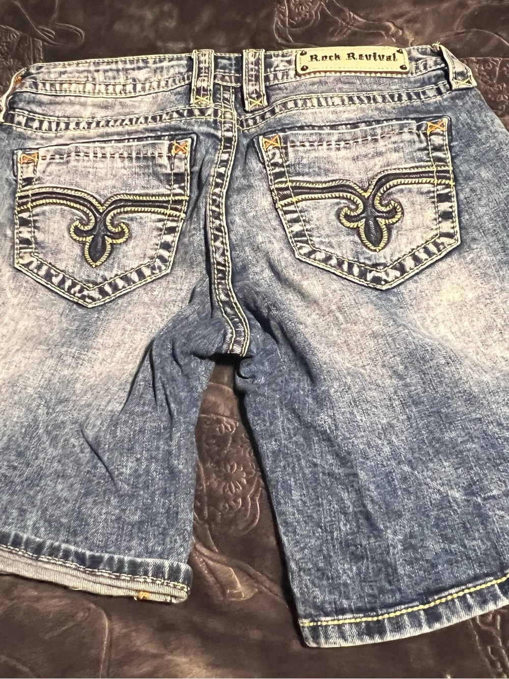 Rock Revival Embroidered Back Pocket Denim Shorts - Light Blue